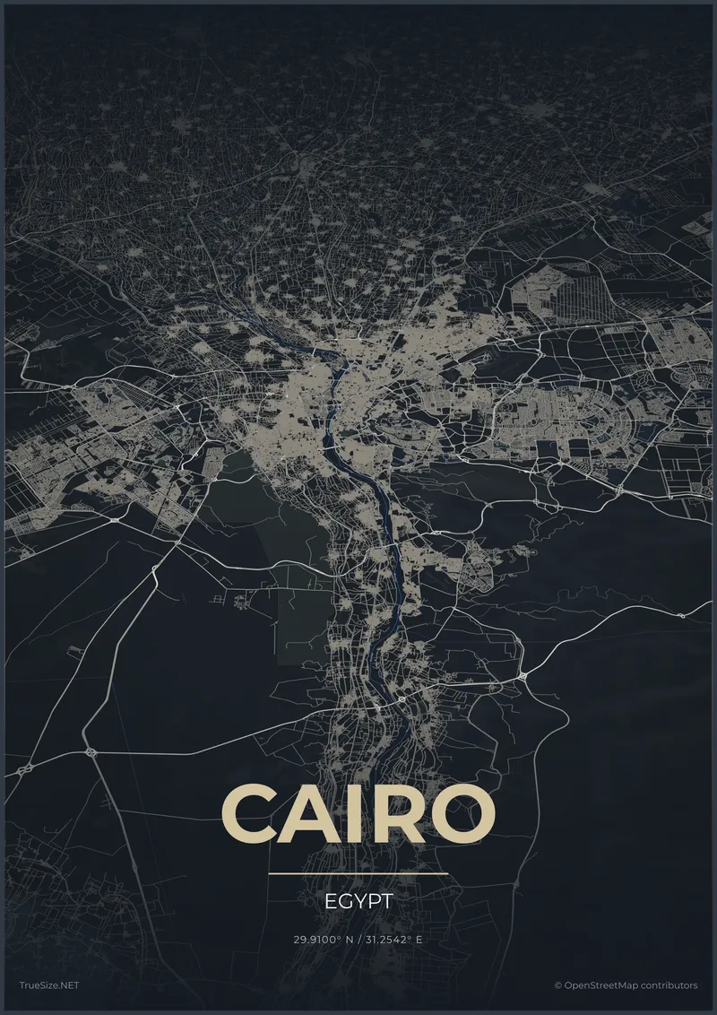 Pòster del mapa del Caire, Egipte, creat amb TrueSize