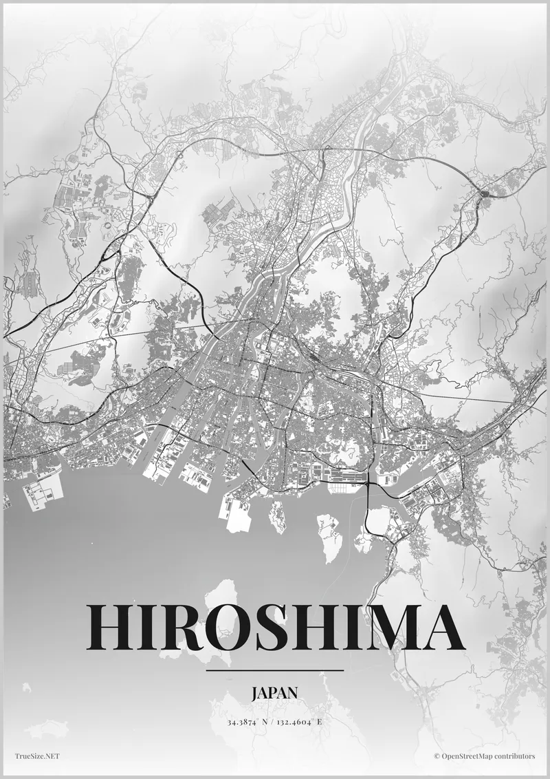 Pòster del mapa d'Hiroshima, Japó, creat amb TrueSize