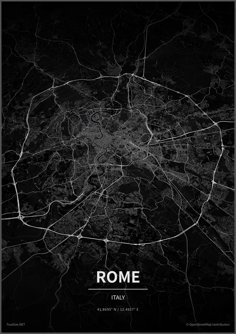 Pòster del mapa de Roma, Itàlia, creat amb TrueSize