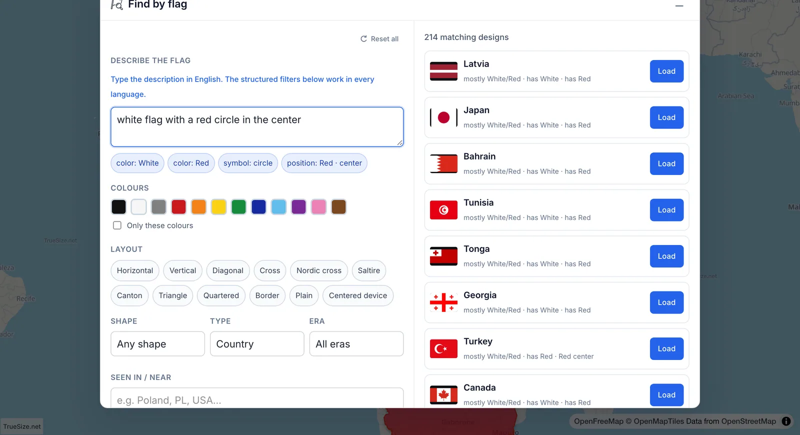 Flag identifier results for the description: white flag with a red circle in the center