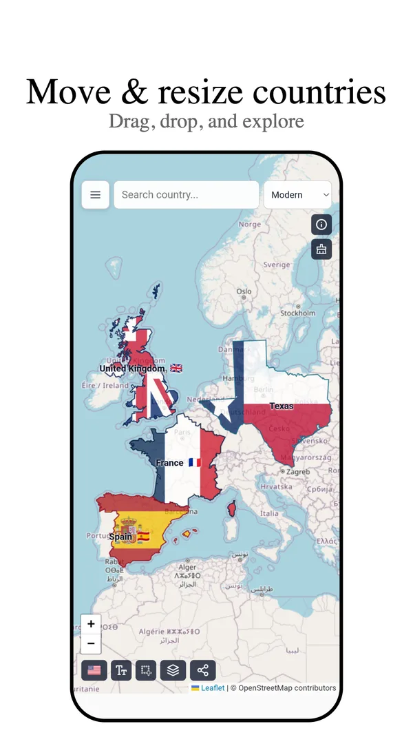 TrueSize Android app screenshot showing tools and map controls