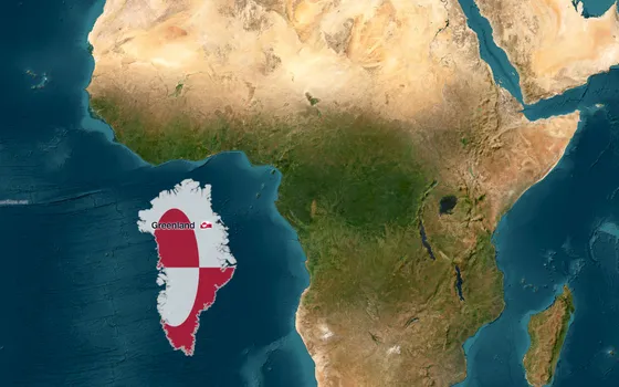 Qrenlandiya, əsl ölçülərini müqayisə etmək üçün Afrikanın yanına sürüklənmişdir