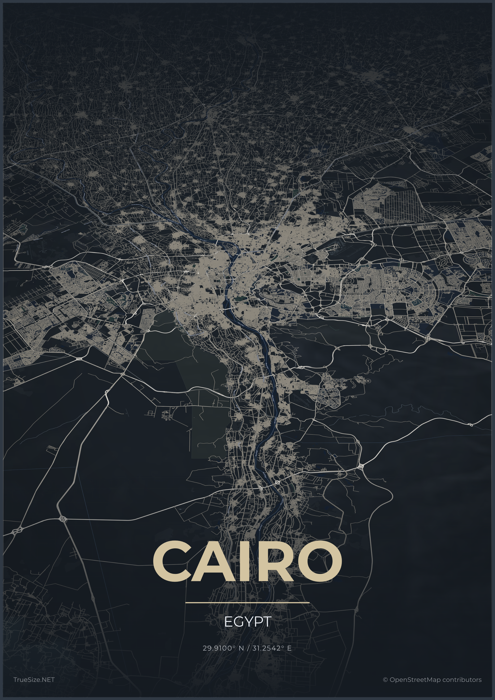 Poster de mapa do Cairo, Egito para impressão
