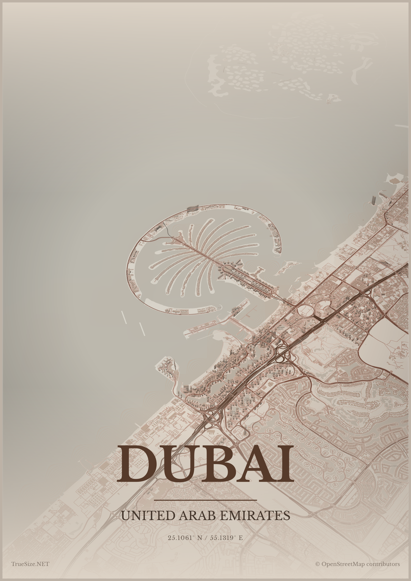 Poster de mapa de Dubai, Emirados Árabes Unidos para impressão