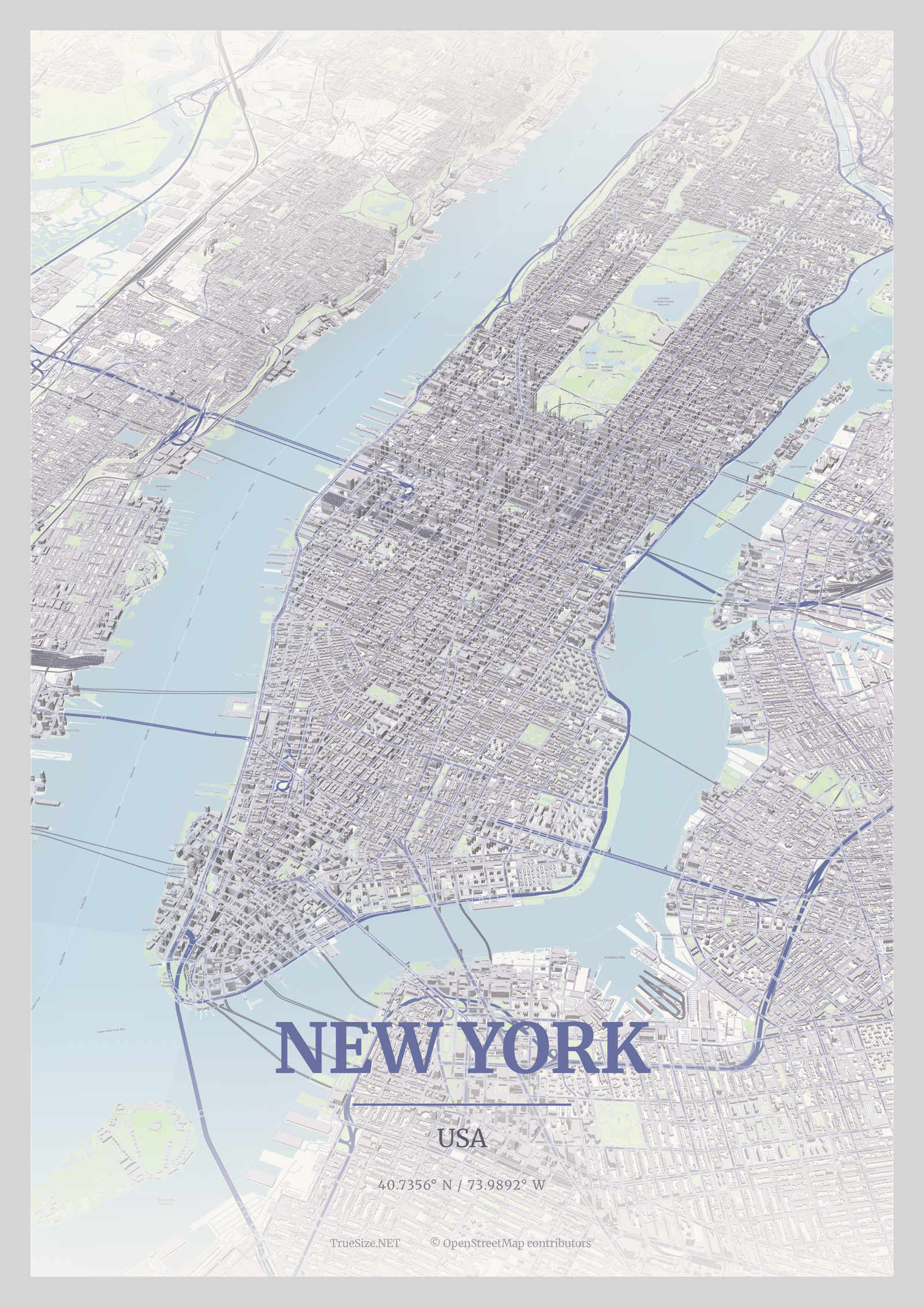 Poster de mapa de Nova York, EUA para impressão