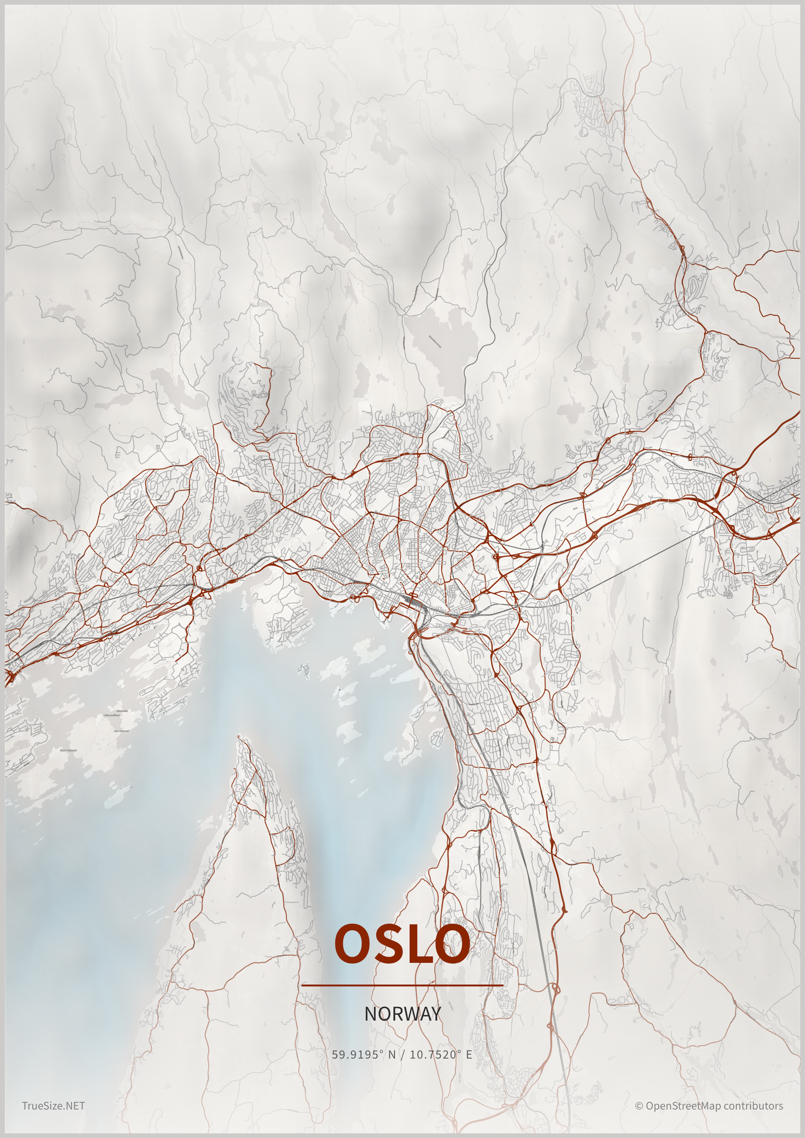 Poster de mapa de Oslo, Noruega para impressão