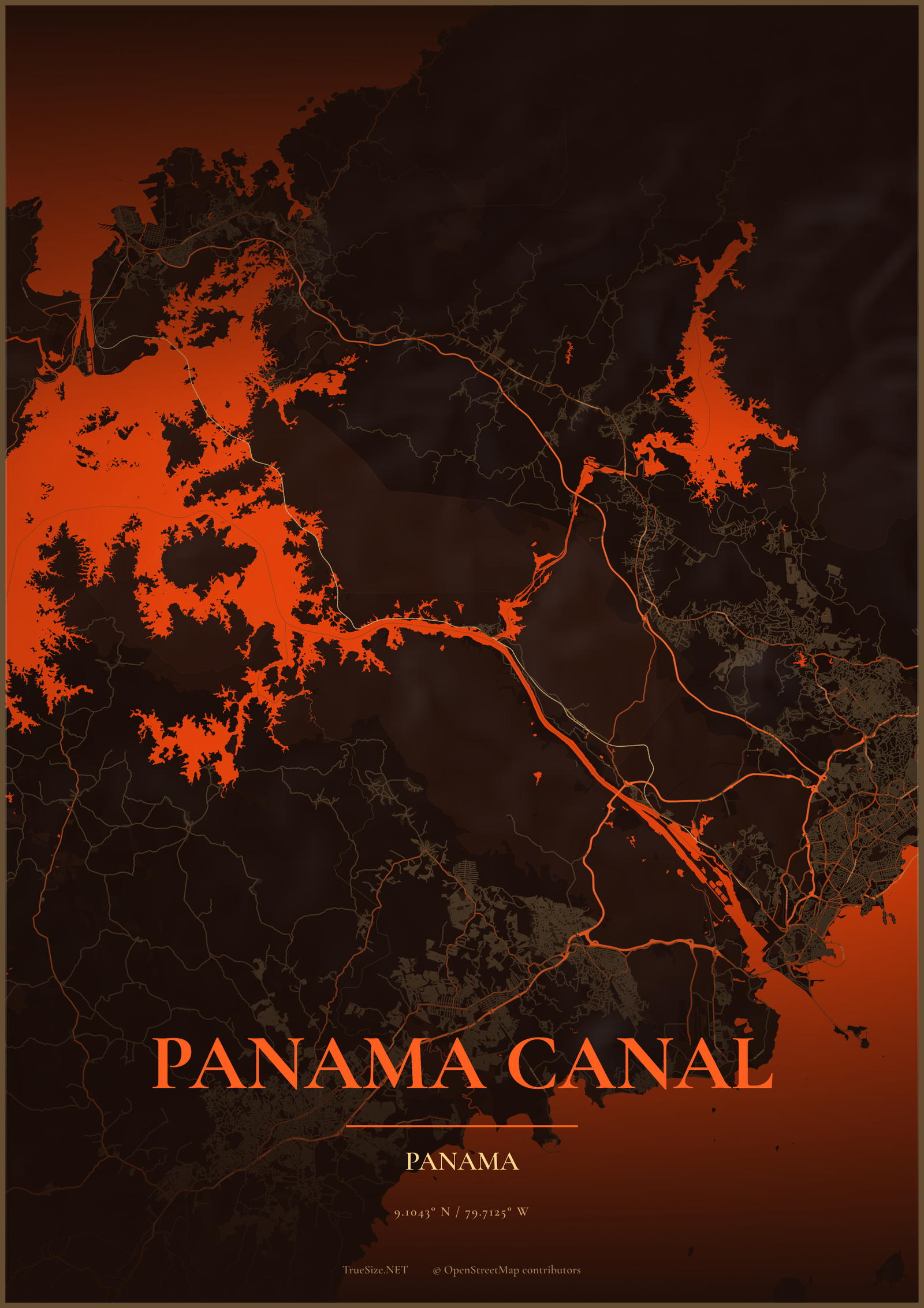Poster de mapa do Canal do Panamá, Panamá para impressão