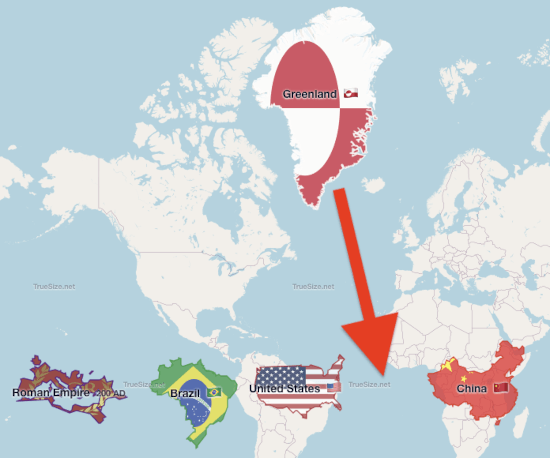 Presúvanie krajiny na inú zemepisnú šírku na porovnanie veľkosti
