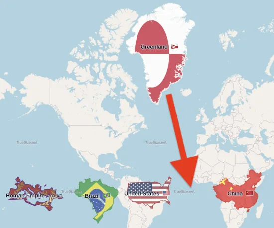 Dragging a country to a different latitude for size comparison